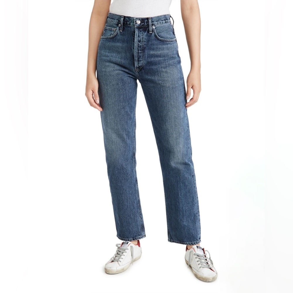AGOLDE 90s Pinch Waist High Rise Straight Denim Jeans Blue 28